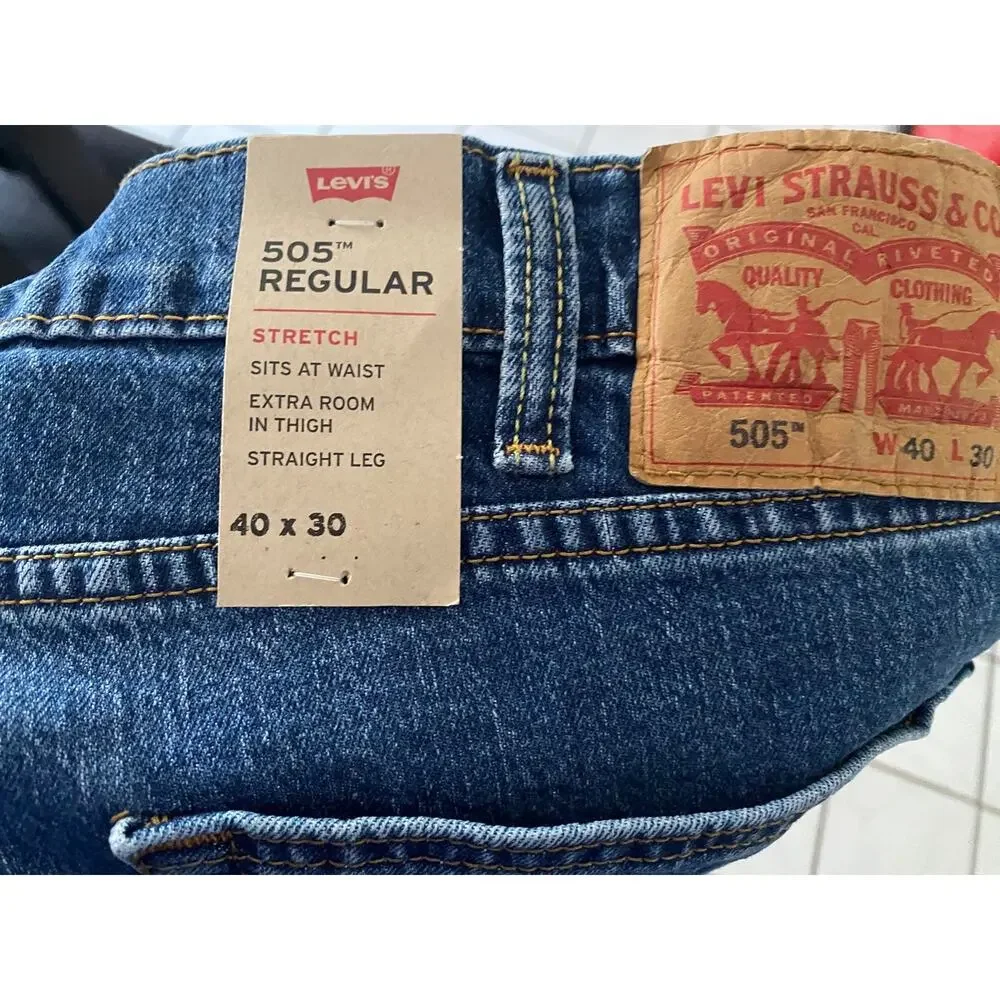 Men's Levis 505 Regular Fit Jeans, Blue, 40x30